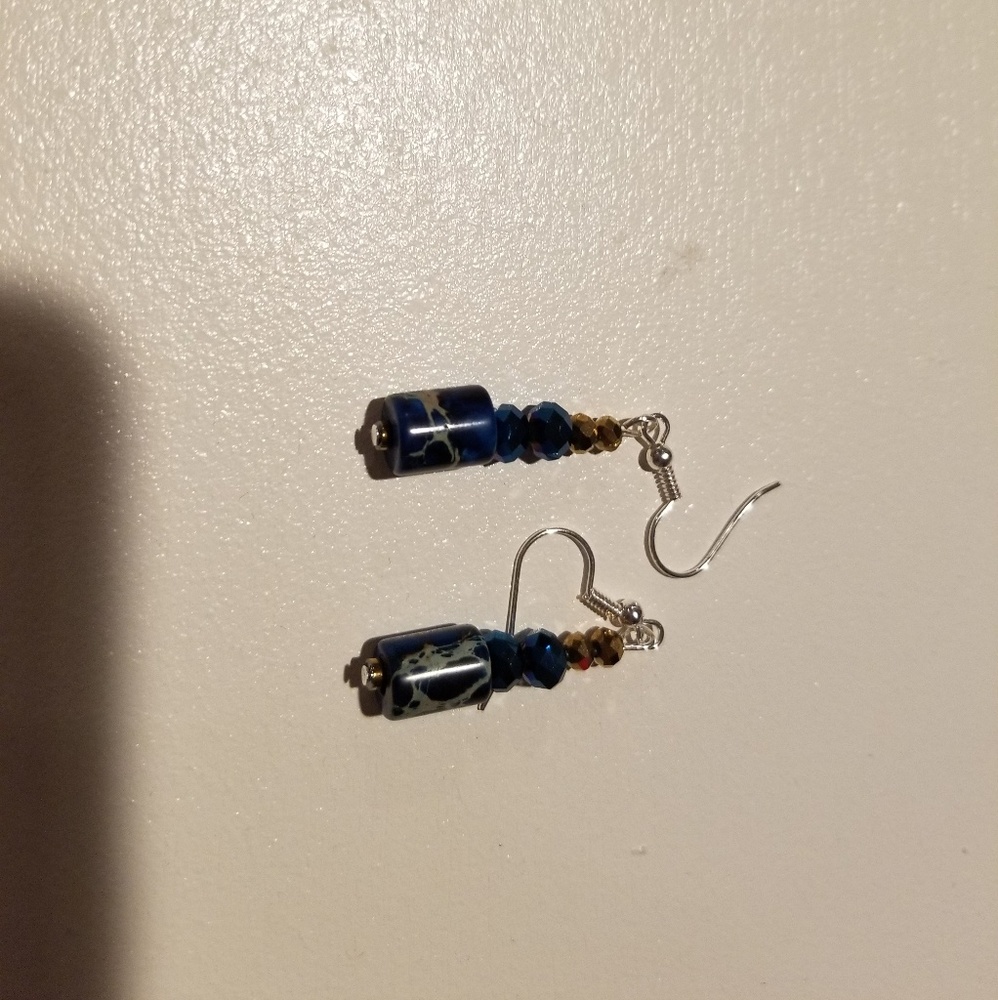 Blue magnesite barrel earrings